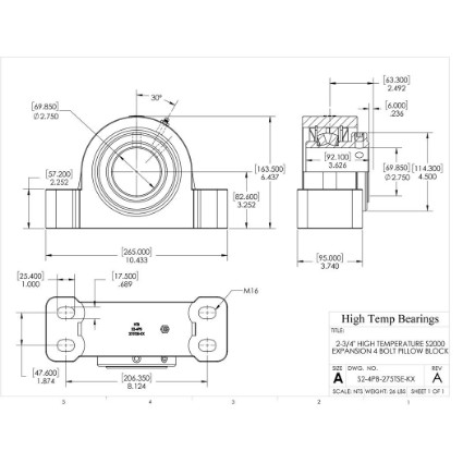 Picture of 2-3/4" High Temperature S2000 Expansion 4 Bolt Pillow Block Heavy Duty Bearing