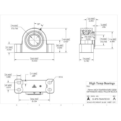 Picture of 70mm High Temperature S2000 Expansion 4 Bolt Pillow Block Heavy Duty Bearing