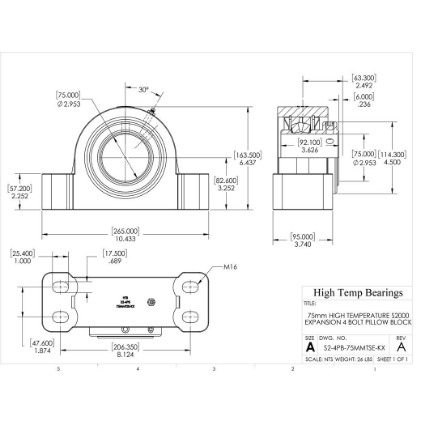 Picture of 75mm High Temperature S2000 Expansion 4 Bolt Pillow Block Heavy Duty Bearing