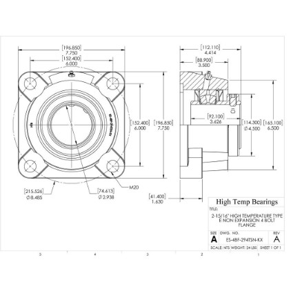 Picture of 2-15/16" High Temperature Type E Non Expansion 4 Bolt Flange Heavy Duty Bearing