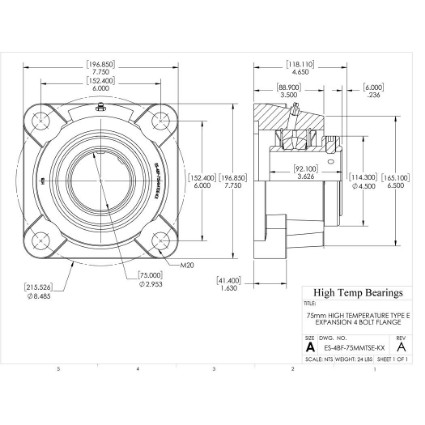 Picture of 75mm High Temperature Type E Expansion 4 Bolt Flange Heavy Duty Bearing