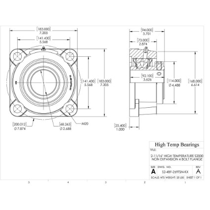 Picture of 2-11/16" High Temperature S2000 Non Expansion 4 Bolt Flange Heavy Duty Bearing