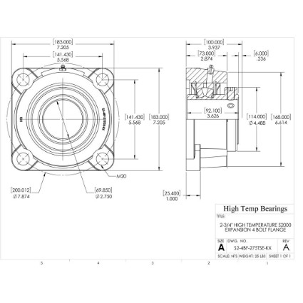 Picture of 2-3/4" High Temperature S2000 Expansion 4 Bolt Flange Heavy Duty Bearing