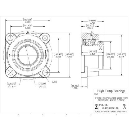 Picture of 3" High Temperature S2000 Non Expansion 4 Bolt Flange Heavy Duty Bearing