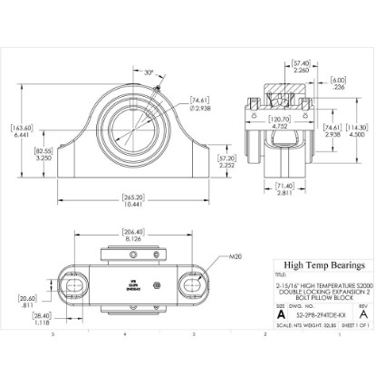 Picture of 2-15/16" High Temperature S2000 Double Locking Expansion 2 Bolt Pillow Block Heavy Duty Bearing