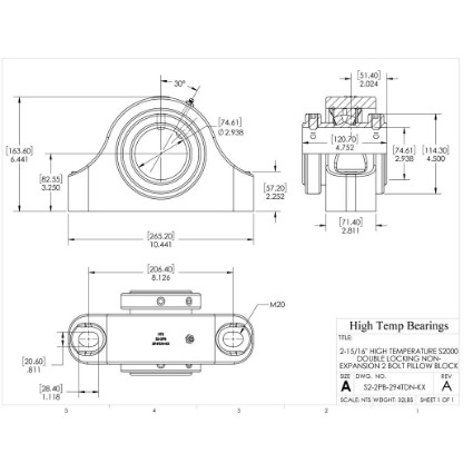 Picture of 2-15/16" High Temperature S2000 Double Locking Non-Expansion 2 Bolt Pillow Block Heavy Duty Bearing