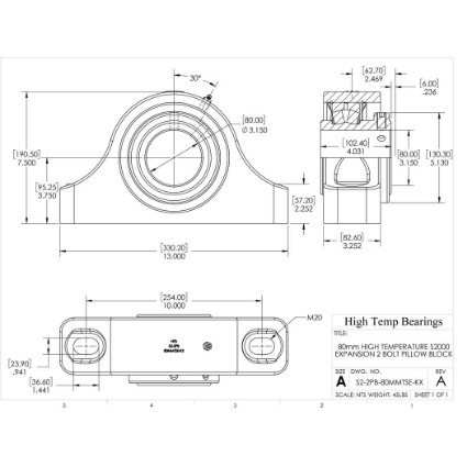 Picture of 80mm High Temperature S2000 Expansion 2 Bolt Pillow Block Heavy Duty Bearing