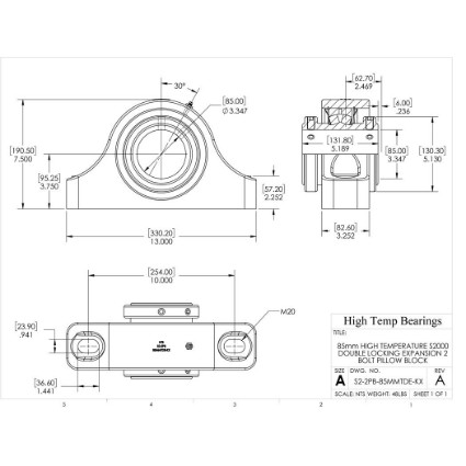 Picture of 85mm High Temperature S2000 Double Locking Expansion 2 Bolt Pillow Block Heavy Duty Bearing