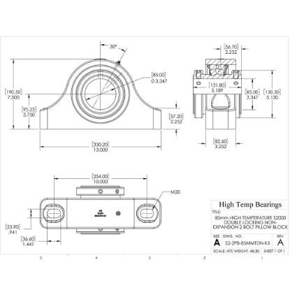 Picture of 85mm High Temperature S2000 Double Locking Non-Expansion 2 Bolt Pillow Block Heavy Duty Bearing