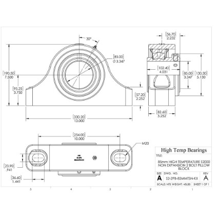 Picture of 85mm High Temperature S2000 Non Expansion 2 Bolt Pillow Block Heavy Duty Bearing