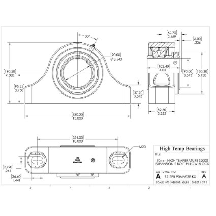 Picture of 90mm High Temperature S2000 Expansion 2 Bolt Pillow Block Heavy Duty Bearing