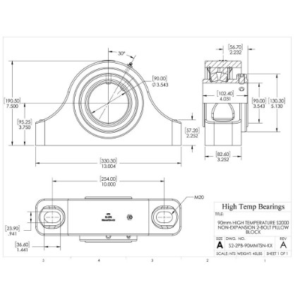 Picture of 90mm High Temperature S2000 Non Expansion 2 Bolt Pillow Block Heavy Duty Bearing
