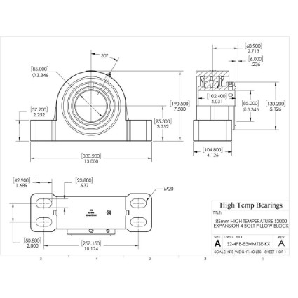 Picture of 85mm High Temperature S2000 Expansion 4 Bolt Pillow Block Heavy Duty Bearing
