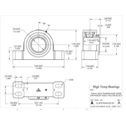 Picture of 90mm High Temperature S2000 Expansion 4 Bolt Pillow Block Heavy Duty Bearing