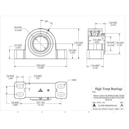Picture of 90mm High Temperature S2000 Non Expansion 4 Bolt Pillow Block Heavy Duty Bearing