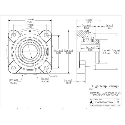 Picture of 80mm High Temperature Type E Expansion 4 Bolt Flange Heavy Duty Bearing