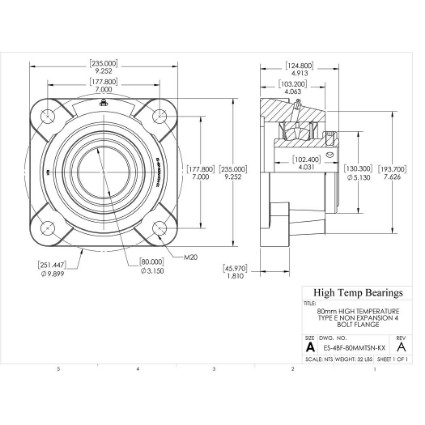 Picture of 80mm High Temperature Type E Non Expansion 4 Bolt Flange Heavy Duty Bearing