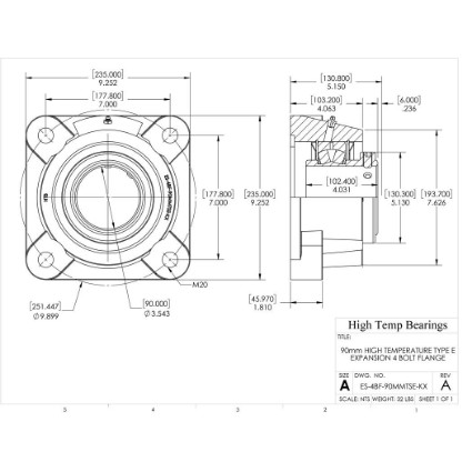 Picture of 90mm High Temperature Type E Expansion 4 Bolt Flange Heavy Duty Bearing