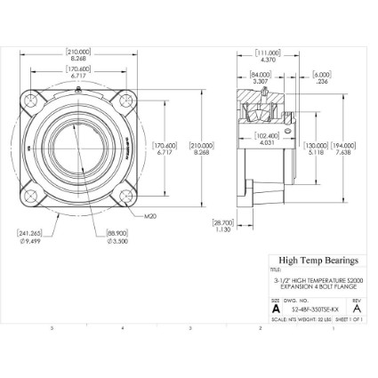 Picture of 3-1/2" High Temperature S2000 Expansion 4 Bolt Flange Heavy Duty Bearing