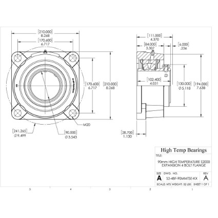Picture of 90mm High Temperature S2000 Expansion 4 Bolt Flange Heavy Duty Bearing