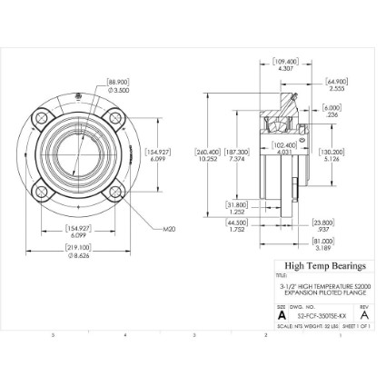 Picture of 3-1/2" High Temperature S2000 Expansion Piloted Flange Heavy Duty Bearing