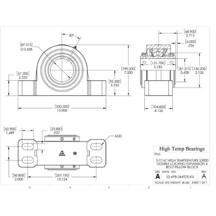 Picture of 3-7/16" High Temperature S2000 Double Locking Expansion 4 Bolt Pillow Block Heavy Duty Bearing