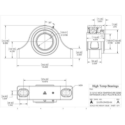 Picture of 3-15/16" High Temperature S2000 Expansion 2 Bolt Pillow Block Heavy Duty Bearing