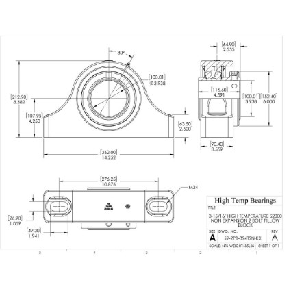 Picture of 3-15/16" High Temperature S2000 Non Expansion 2 Bolt Pillow Block Heavy Duty Bearing