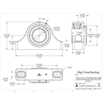 Picture of 100mm High Temperature S2000 Non Expansion 2 Bolt Pillow Block Heavy Duty Bearing