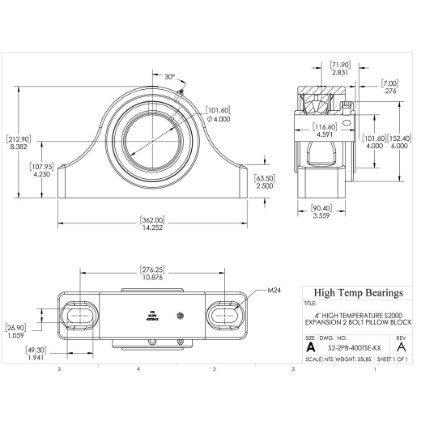 Picture of 4" High Temperature S2000 Expansion 2 Bolt Pillow Block Heavy Duty Bearing