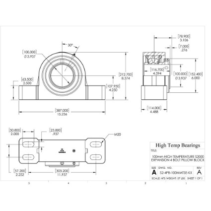 Picture of 100mm High Temperature S2000 Expansion 4 Bolt Pillow Block Heavy Duty Bearing