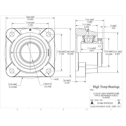 Picture of 3-15/16" High Temperature Type E Expansion 4 Bolt Flange Heavy Duty Bearing