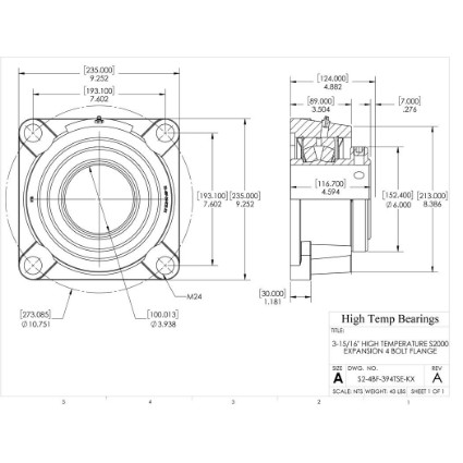 Picture of 3-15/16" High Temperature S2000 Expansion 4 Bolt Flange Heavy Duty Bearing