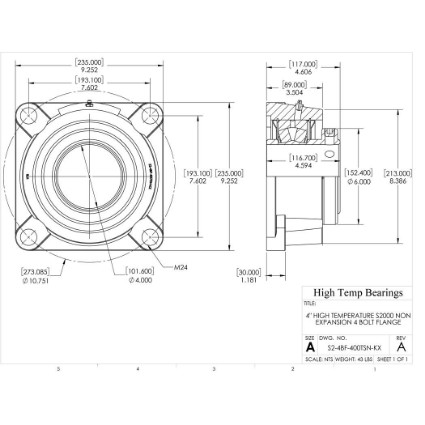 Picture of 4" High Temperature S2000 Non Expansion 4 Bolt Flange Heavy Duty Bearing