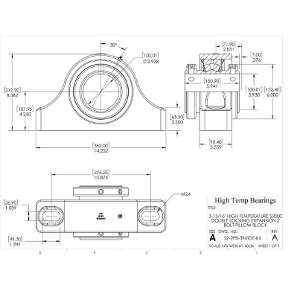 Picture of 3-15/16" High Temperature S2000 Double Locking Expansion 2 Bolt Pillow Block Heavy Duty Bearing