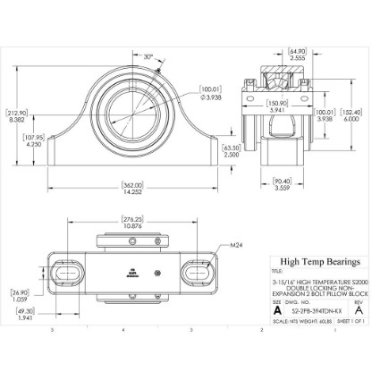Picture of 3-15/16" High Temperature S2000 Double Locking Non-Expansion 2 Bolt Pillow Block Heavy Duty Bearing