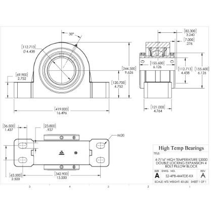 Picture of 4-7/16" High Temperature S2000 Double Locking Expansion 4 Bolt Pillow Block Heavy Duty Bearing