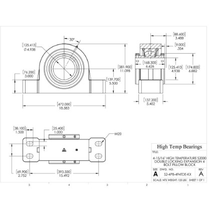 Picture of 4-15/16" High Temperature S2000 Double Locking Expansion 4 Bolt Pillow Block Heavy Duty Bearing