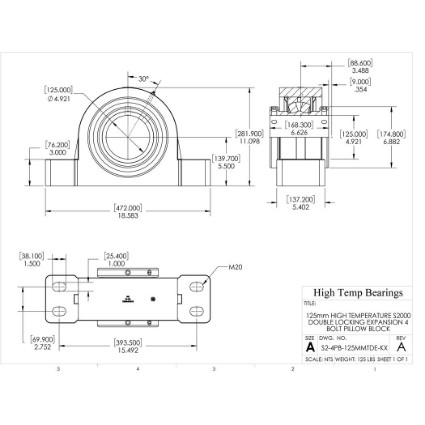 Picture of 125mm High Temperature S2000 Double Locking Expansion 4 Bolt Pillow Block Heavy Duty Bearing