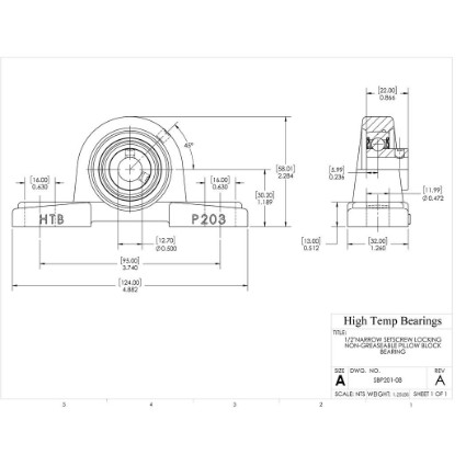 Picture of 1/2"Narrow Setscrew Locking Non-Greaseable Pillow Block Bearing