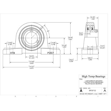 Picture of 1-3/8"Narrow Setscrew Locking Non-Greaseable Pillow Block Bearing