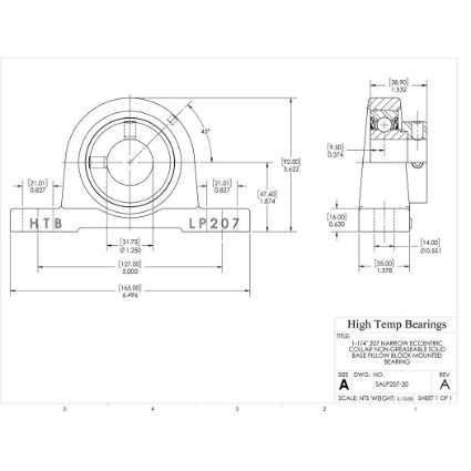 Picture of 1-1/4" 207 Narrow Eccentric Collar Non-Greaseable Solid Base Pillow Block Mounted Bearing