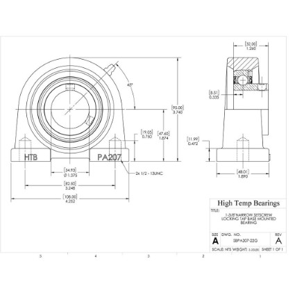Picture of 1-3/8"Narrow Setscrew Locking Tap Base Mounted Bearing