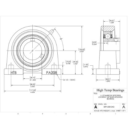 Picture of 1-1/2"Narrow Setscrew Locking Tap Base Mounted Bearing
