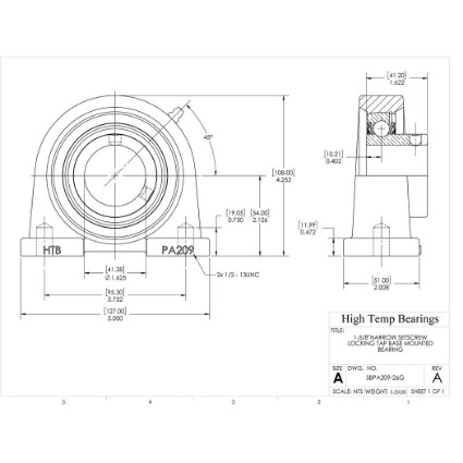 Picture of 1-5/8"Narrow Setscrew Locking Tap Base Mounted Bearing