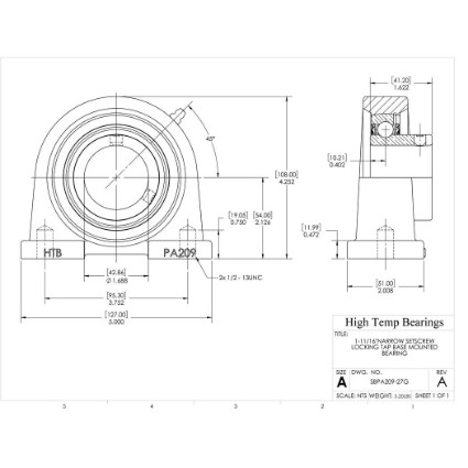 Picture of 1-11/16"Narrow Setscrew Locking Tap Base Mounted Bearing