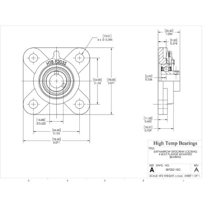 Picture of 5/8"Narrow Setscrew Locking 4 Bolt Flange Mounted Bearing