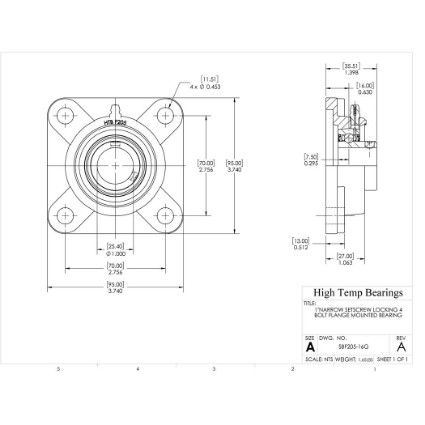 Picture of 1"Narrow Setscrew Locking 4 Bolt Flange Mounted Bearing