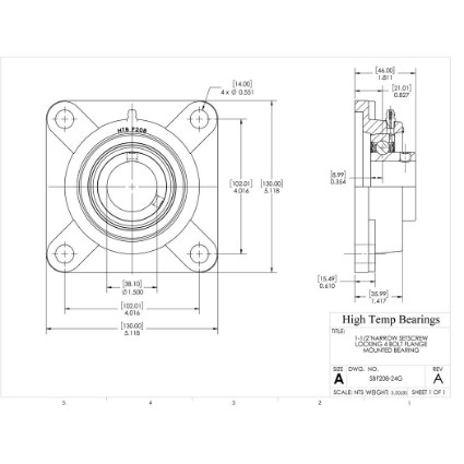 Picture of 1-1/2"Narrow Setscrew Locking 4 Bolt Flange Mounted Bearing
