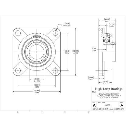 Picture of 40mm Narrow Setscrew Locking Non-Greaseable 4 Bolt Flange Bearing